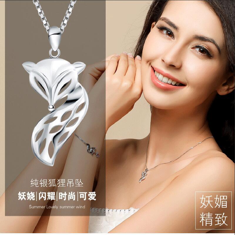 New Fox Pendant Plated S925 Sterling Silver Necklace Women's Hollow Silver Jewelry Korean Fashion Personalized Accessories