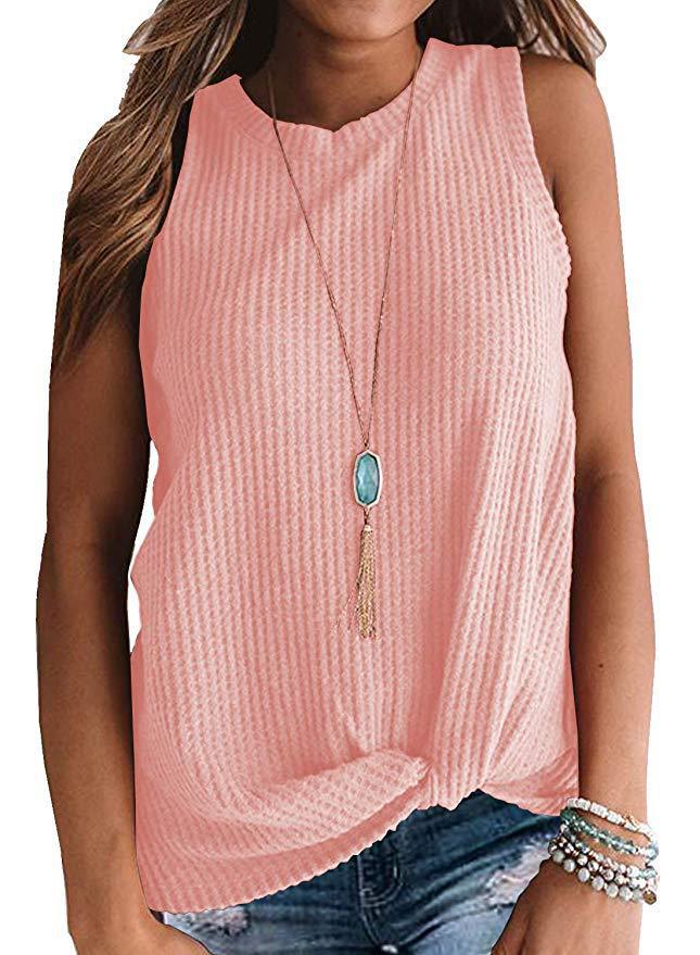 Twisted Hem Sleeveless T Shirt Fashionable Casual Style Round Neck Wholesale Supply Available custom packaging