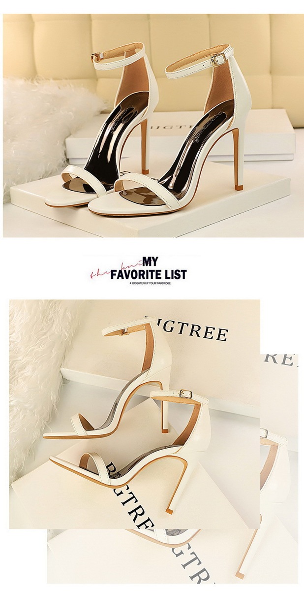 Giày sandal cao gót nữ quai ngang mũi hở gót mảnh phong cách thanh lịch — Màu bạc, Màu đen, Màu đỏ, Màu Kaki