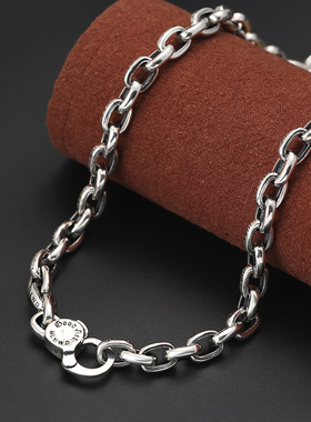 小众银饰S925纯银男生项链樱花字母项链泰银潮人百搭粗链潮情侣