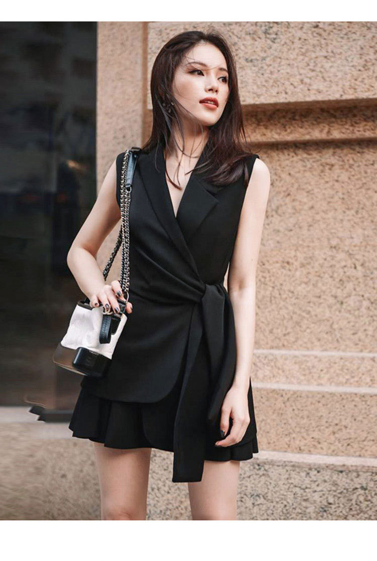 Đầm suông nữ midi cổ V không tay, chất liệu polyester phối ren — Trắng, Đỏ, Đen chi tiết 8