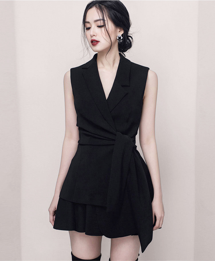 Đầm suông nữ midi cổ V không tay, chất liệu polyester phối ren — Trắng, Đỏ, Đen chi tiết 6