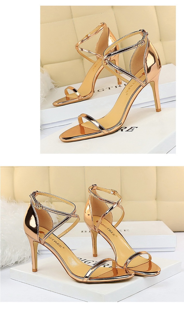 Giày sandal cao gót nữ mũi hở quai ngang kim loại phong cách quyến rũ — 126-8 Bạc 11CM, 126-8 Sâm panh 11CM, 126-8 đen 11CM, 126-8 Đồng 11CM