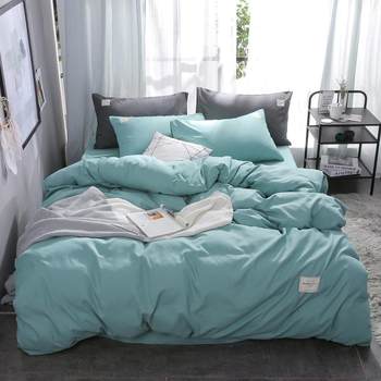 Autumn and Winter Washed Cotton Four-Piece Bed Bed Sheets Quilt Cover Brushed Bedding Men's and Women's Single Bed Student Dormitory Three-Piece Set