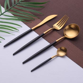 [Factory wholesale] 304 stainless steel Western tableware Black Gold primary color steak knife fork spoon suit