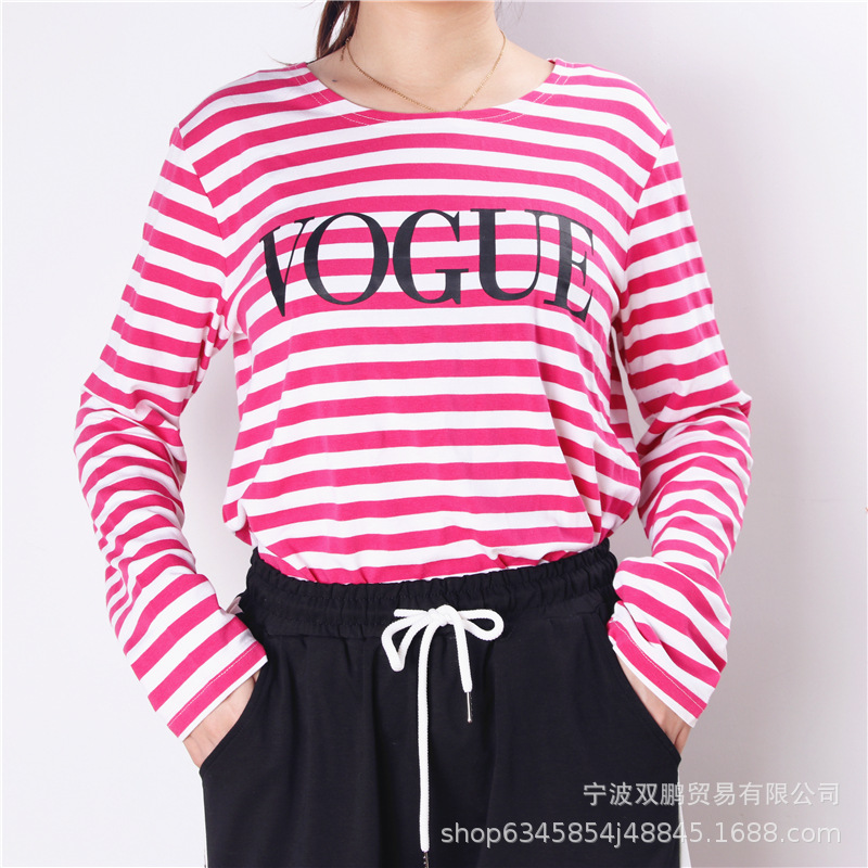 Womens Long Sleeve Cotton T Shirt Floral Stripe Print Soft and Loose Fit Spring Summer Fashion Top Wholesale