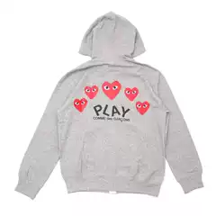 Japanese Style Trendy Brand PLAY Little Red Heart Behind Multi-Heart Men's and Women's Casual Zipper Hoodie Grey Couples Sweater