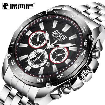 Korean fashion Men's steel band fashion sports calendar watch three eyes large dial watch wholesale factory explosions