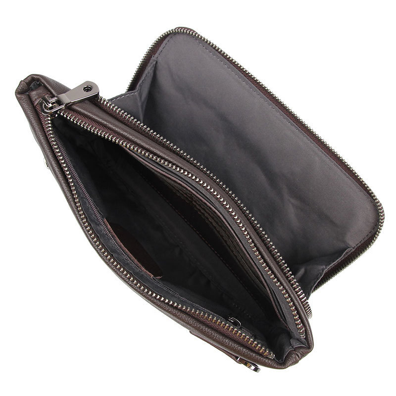Túi clutch nam da bò thật cầm tay đa năng có khóa kéo — Màu đen cỡ lớn