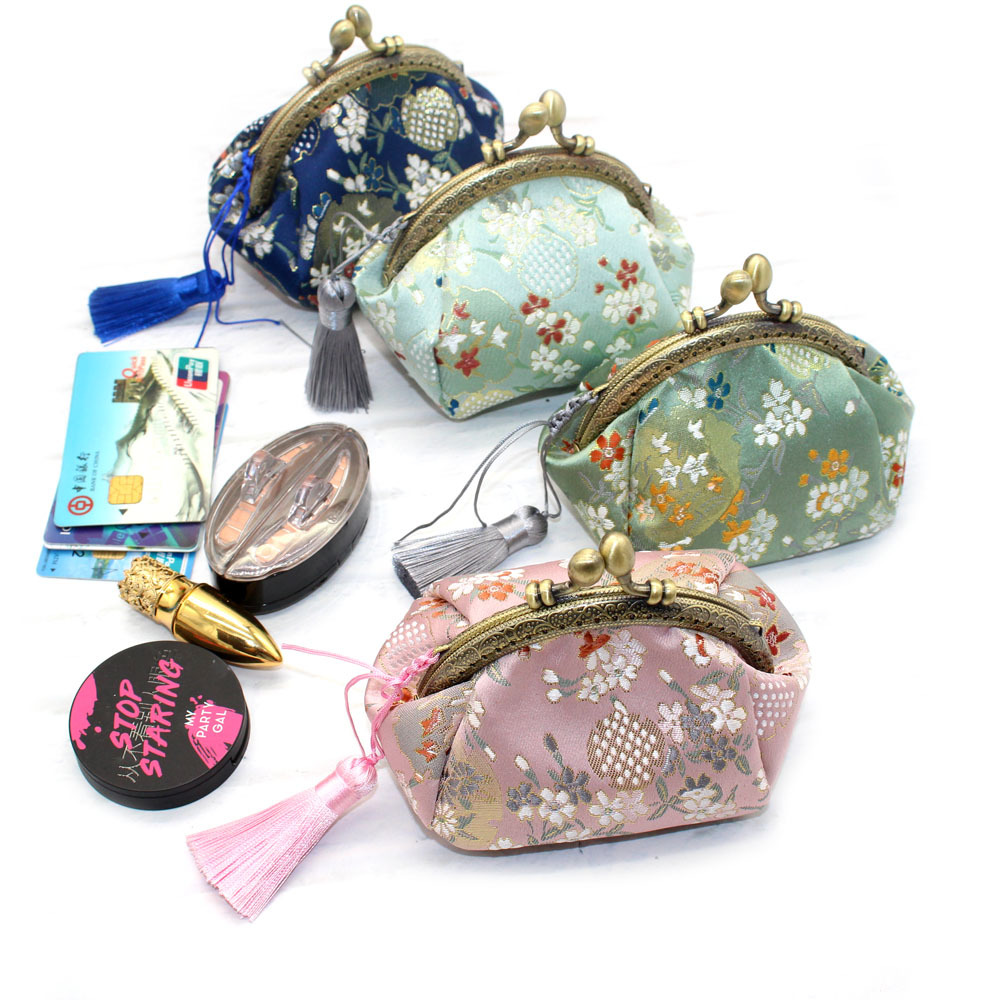 Pure handmade high-grade brocade retro ladies change purse key bag non-mobile phone bag mouth gold bag finished product wholesale