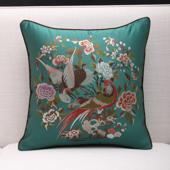 Qiaoxi House Chinese-style Birds and Flowers Pillow Comfortable Simple Sofa Pillow Office Backrest Pattern