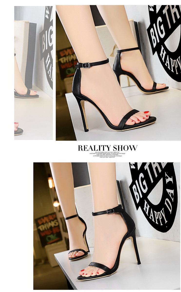 Giày sandal cao gót nữ quai ngang mũi hở gót mảnh phong cách thanh lịch — Màu bạc, Màu đen, Màu đỏ, Màu Kaki