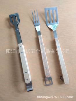 Bbq Three-Piece Set with Wooden Handle Bbq Shovel Bbq Clip Bbq Fork Bbq Grill Set Outdoor Barbecue Combination Set