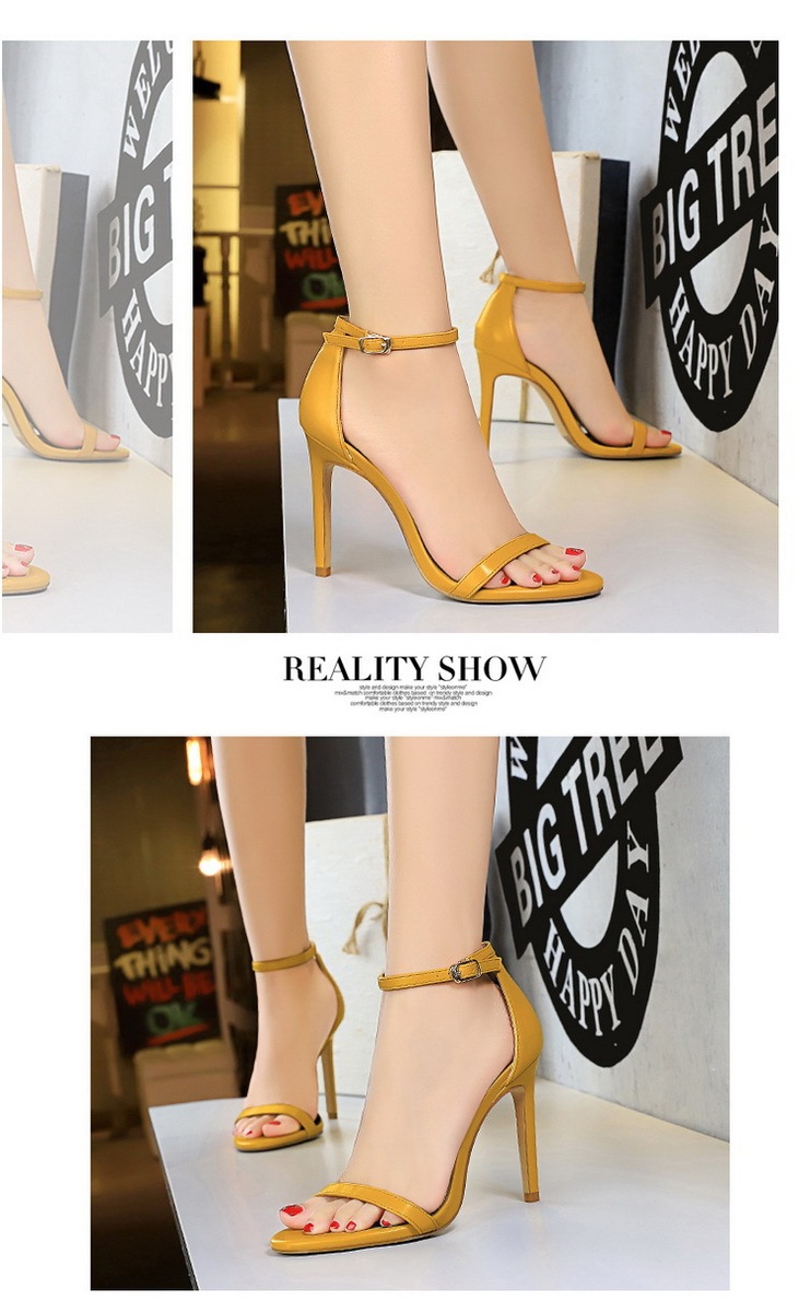 Giày sandal cao gót nữ quai ngang mũi hở gót mảnh phong cách thanh lịch — Màu bạc, Màu đen, Màu đỏ, Màu Kaki