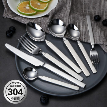 Factory direct 304 stainless steel thickened knife and fork Western food knife, fork and spoon tableware three-piece steak tableware supplies