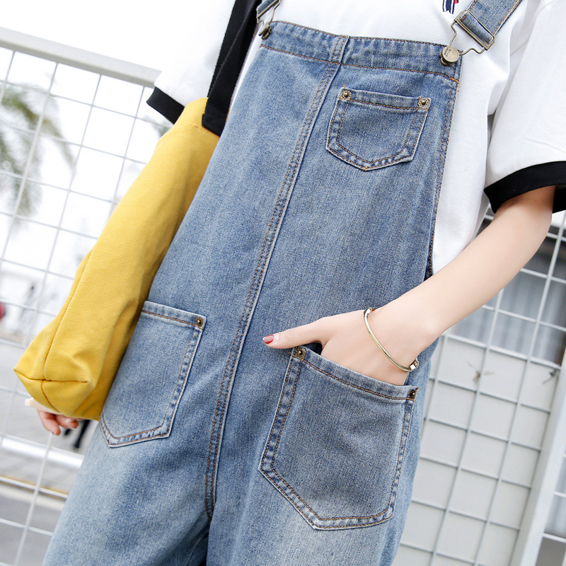 High Waisted Denim Overalls for Women Loose Fit Cropped Length Korean Style Spring Fashion Wholesale Available