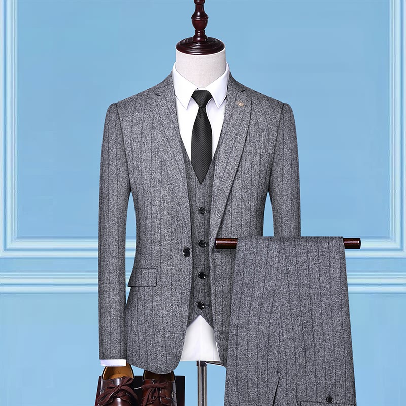 Bộ Vest Nam Kẻ Sọc Slimfit Phong Cách Hàn Quốc 3 Món Màu Đen, Xám, Xanh Navy, Trắng...