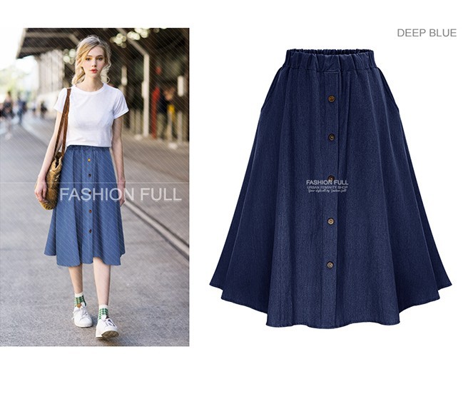 Plus Size Womens Loose Denim Midi Skirt Elastic Waist A Line Design Casual Style Perfect for Everyday Wear