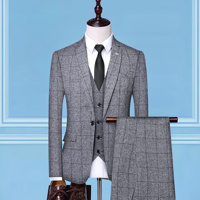 Bộ Vest Nam Kẻ Sọc 3 Món Phong Cách Lịch Lãm Màu Xám, Đen, Trắng, Xanh Navy