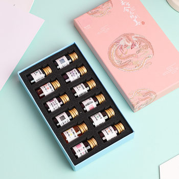 Gold powder color ink gift box 24 solar terms antique color ink writing and painting non-carbon Starry Sky dip gift pen