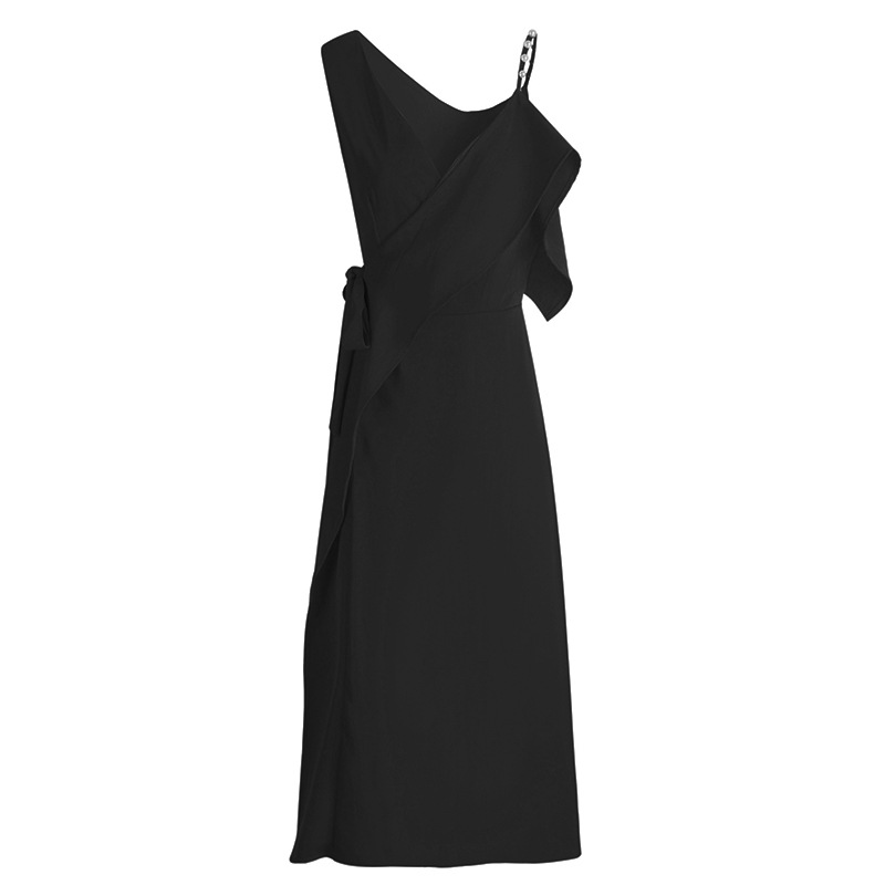 Đầm maxi nữ retro châu Âu cổ V, tay không, thắt eo ren — Hắc chi tiết 8