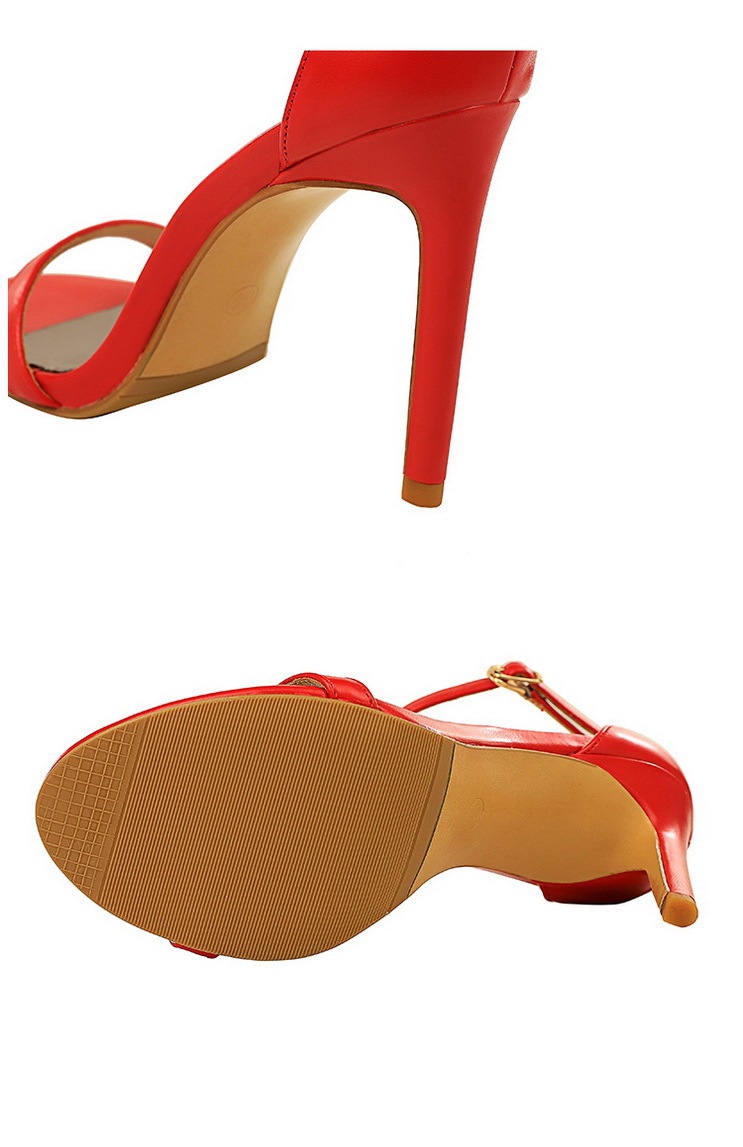 Giày sandal cao gót nữ quai ngang mũi hở gót mảnh phong cách thanh lịch — Màu bạc, Màu đen, Màu đỏ, Màu Kaki