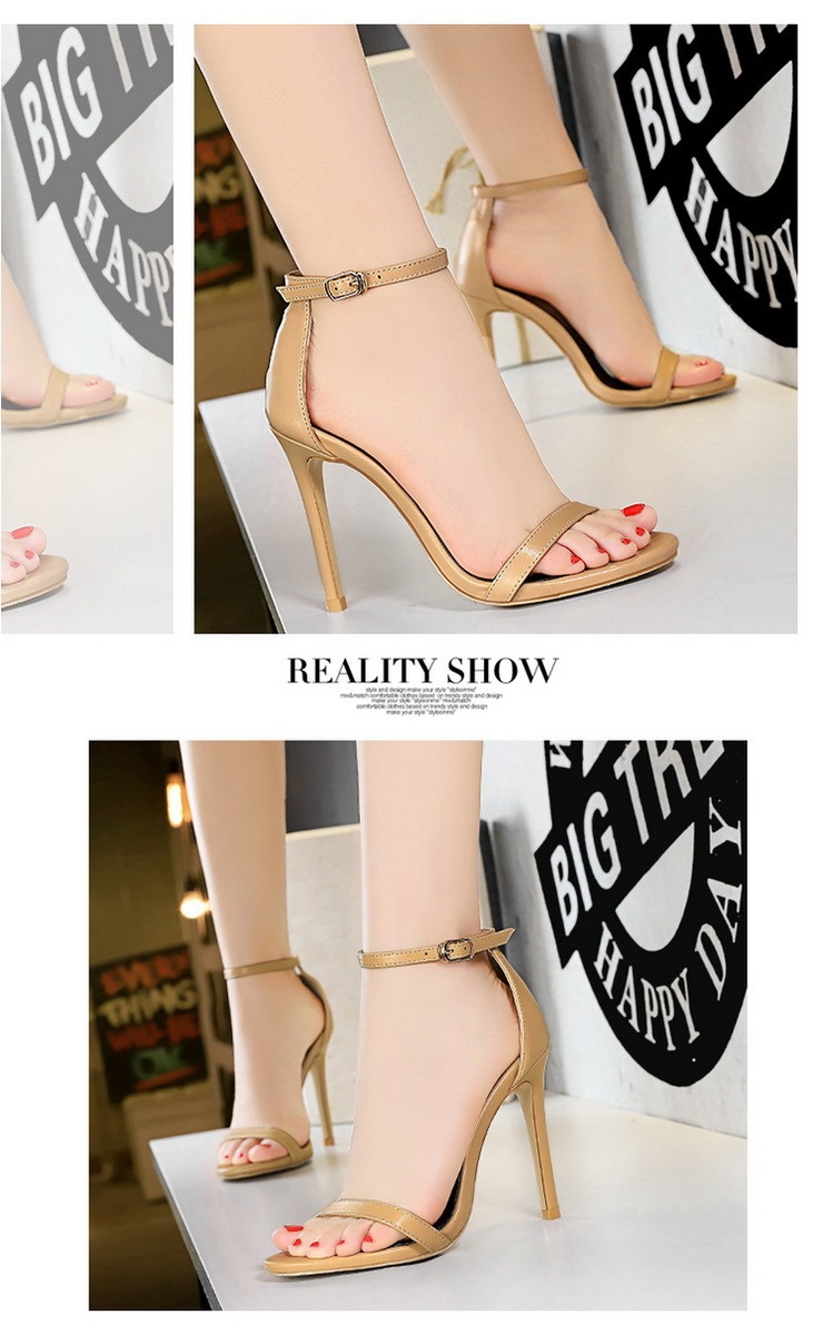 Giày sandal cao gót nữ quai ngang mũi hở gót mảnh phong cách thanh lịch — Màu bạc, Màu đen, Màu đỏ, Màu Kaki