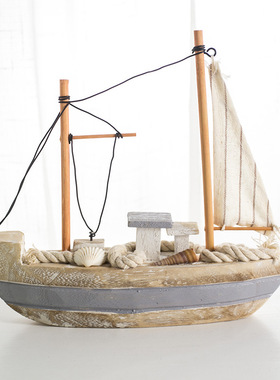 复古船地中海家居饰品木质纯手工制作帆船美式摆件渔船桌面摆件