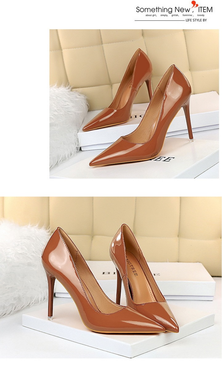 Giày cao gót nữ mũi nhọn da bóng gót nhọn siêu cao phong cách thanh lịch — 9511-6 Đen 10,5 cm, 9511-6 Lạc Đà 10.5CM, 9511-6 Màu Đỏ 10.5CM, 9511-6 màu nâu 10.5CM