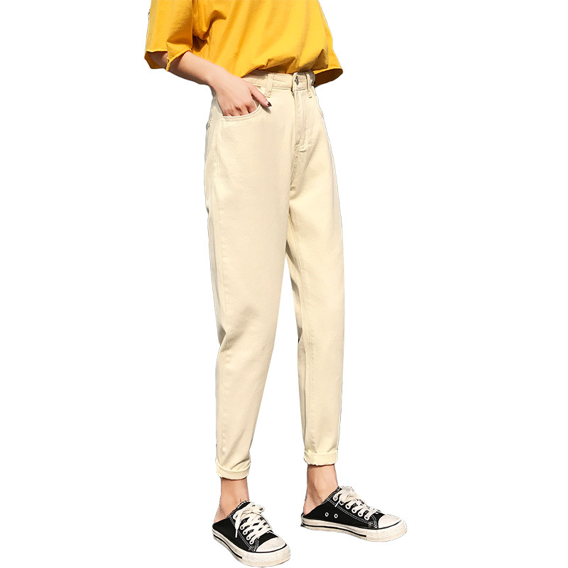 High Waisted Denim Pants for Women Loose Fit Korean Style Light Color Slimming Effect Casual Autumn Wear