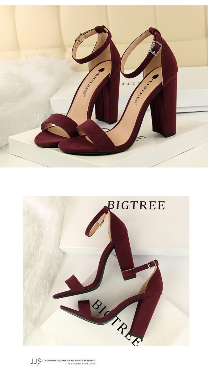 Sandal cao gót nữ quai ngang mũi tròn gót nhọn phong cách thanh lịch — Màu đỏ rượu, Màu hồng, Màu nude, Màu tím