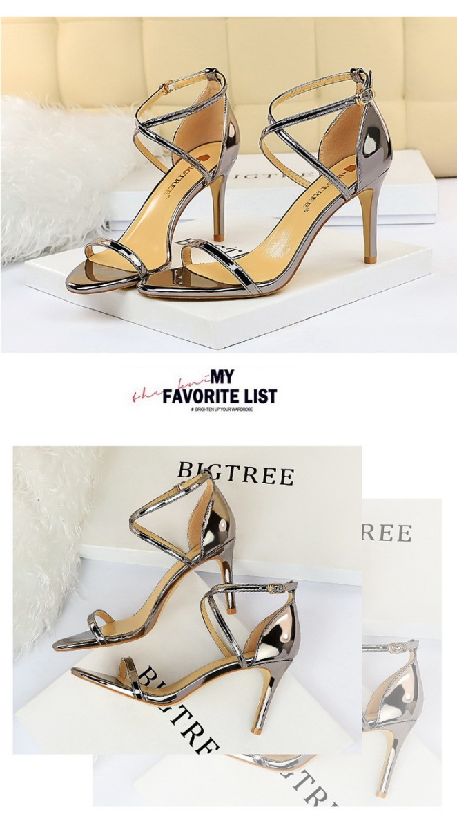 Giày sandal cao gót nữ mũi hở quai ngang kim loại phong cách quyến rũ — 126-8 Bạc 11CM, 126-8 Sâm panh 11CM, 126-8 đen 11CM, 126-8 Đồng 11CM