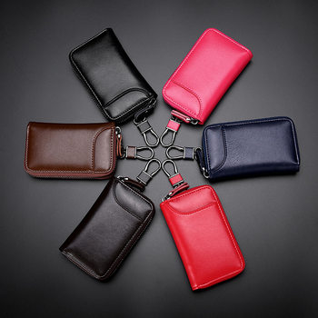 Large Capacity Zipper Car Key Bag Men's Waist Hanging Genuine Leather Women's Card Bag Multi-function Fashion Key Chain Couple