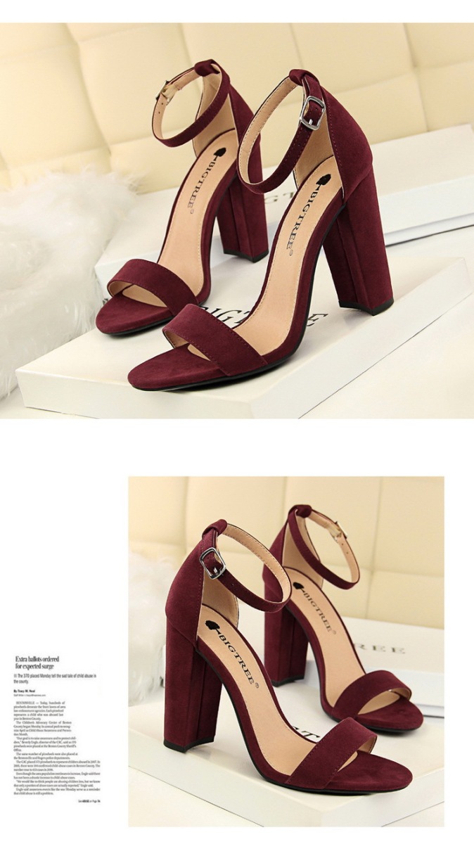 Sandal cao gót nữ quai ngang mũi tròn gót nhọn phong cách thanh lịch — Màu đỏ rượu, Màu hồng, Màu nude, Màu tím