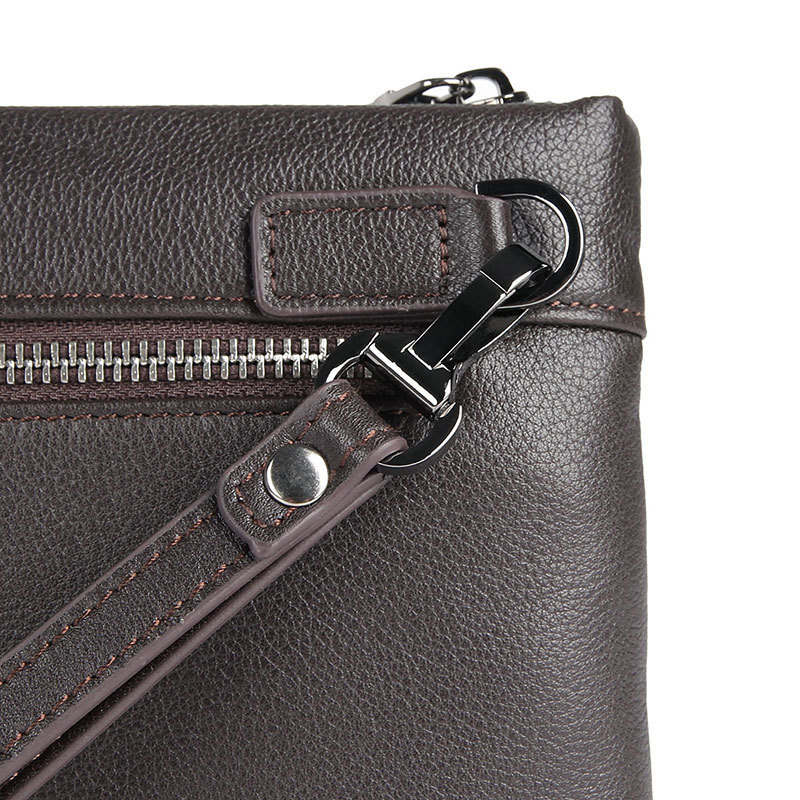 Túi clutch nam da bò thật cầm tay đa năng có khóa kéo — Màu đen cỡ lớn