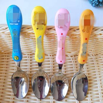 Independently Packaged Metal Kidsren's Spoon with Colorful Handle Cartoon Rice Spoon Spoon Kidsren's Small Rice Spoon Cartoon Spoon 1 Yuan Supply