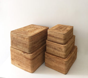 Real Rattan Hand-Woven Strong and Durable Vietnamese Rattan Woven Clothes with Cover Sundry Toy Book Storage Organizer