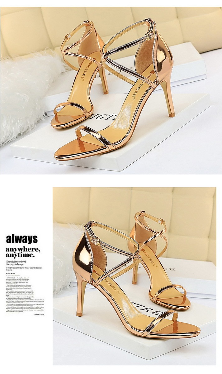 Giày sandal cao gót nữ mũi hở quai ngang kim loại phong cách quyến rũ — 126-8 Bạc 11CM, 126-8 Sâm panh 11CM, 126-8 đen 11CM, 126-8 Đồng 11CM