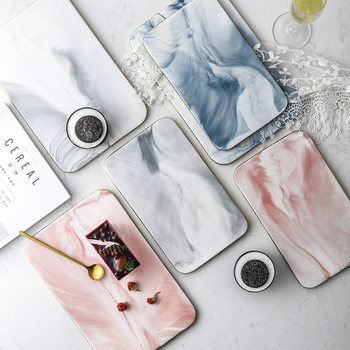 Nordic Marble Pattern Phnom Penh Ceramic Plate Creative Home Flat Chopping Board Storage Plate Rectangular Tray Flat Plate