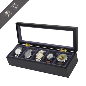 Watch display storage box 5 matte black paint wood paint watch box with small pillow new
