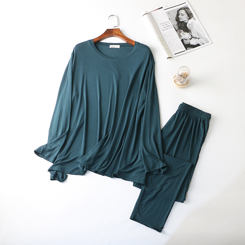 睡衣女秋季长袖宽松莫代尔韩版大码冬季家居服套装夏季哺乳月子服