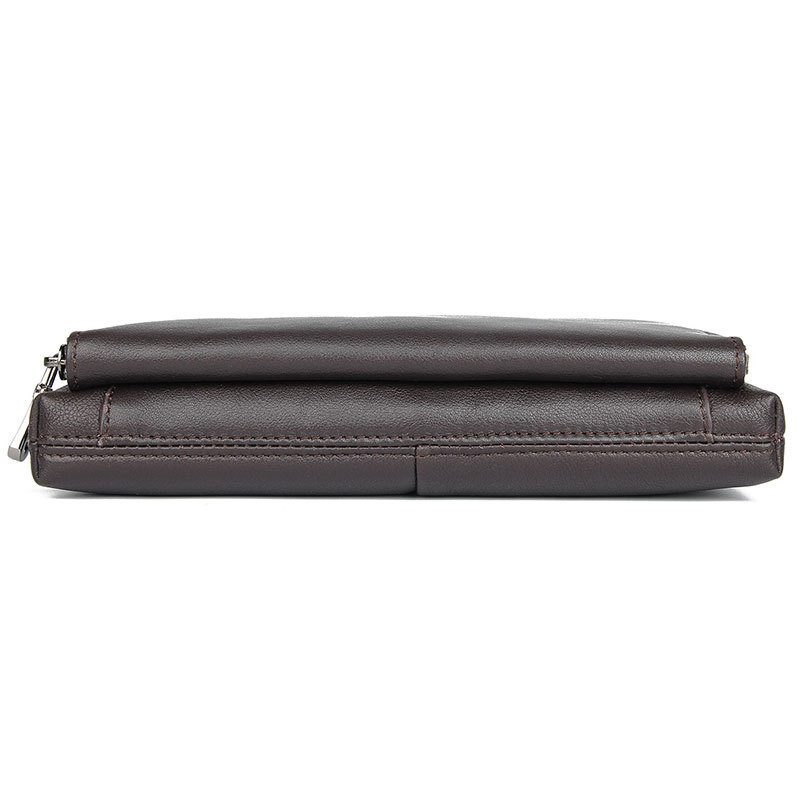 Túi clutch nam da bò thật cầm tay đa năng có khóa kéo — Màu đen cỡ lớn