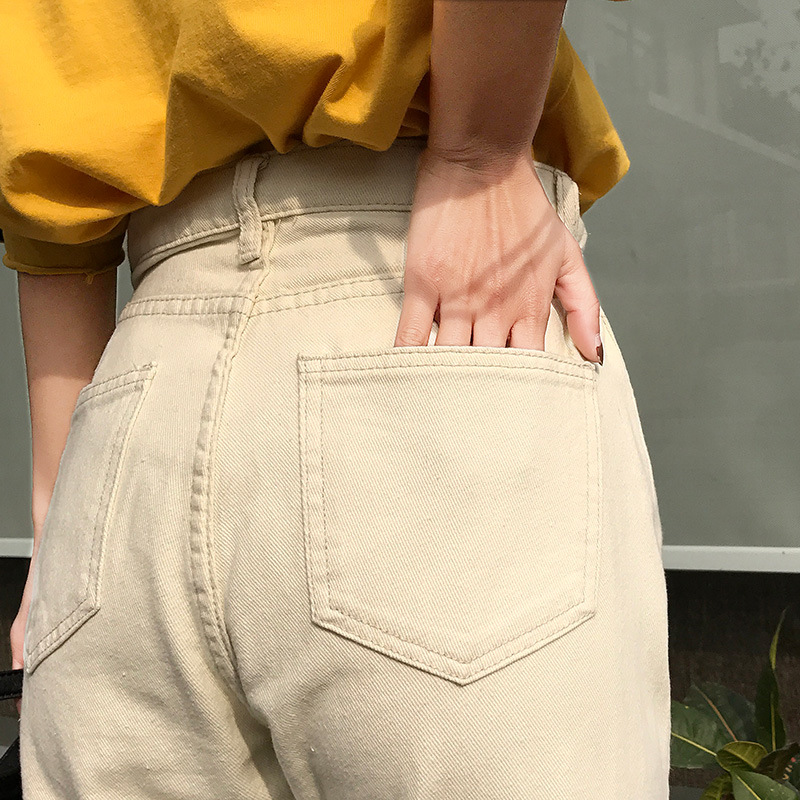 High Waisted Denim Pants for Women Loose Fit Korean Style Light Color Slimming Effect Casual Autumn Wear