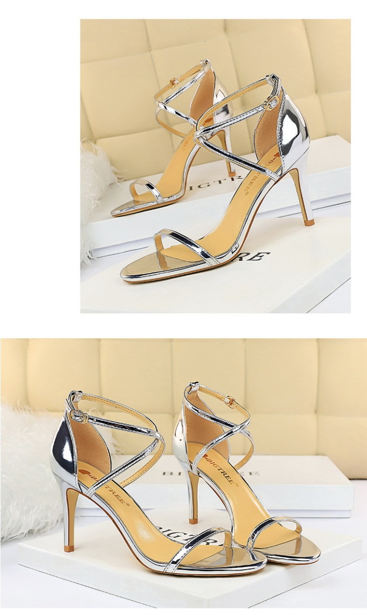 Giày sandal cao gót nữ mũi hở quai ngang kim loại phong cách quyến rũ — 126-8 Bạc 11CM, 126-8 Sâm panh 11CM, 126-8 đen 11CM, 126-8 Đồng 11CM