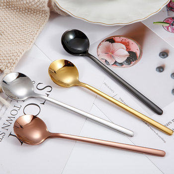 304 stainless steel small round spoon Korean long handle mixing spoon coffee spoon dessert spoon creative titanium small spoon wholesale
