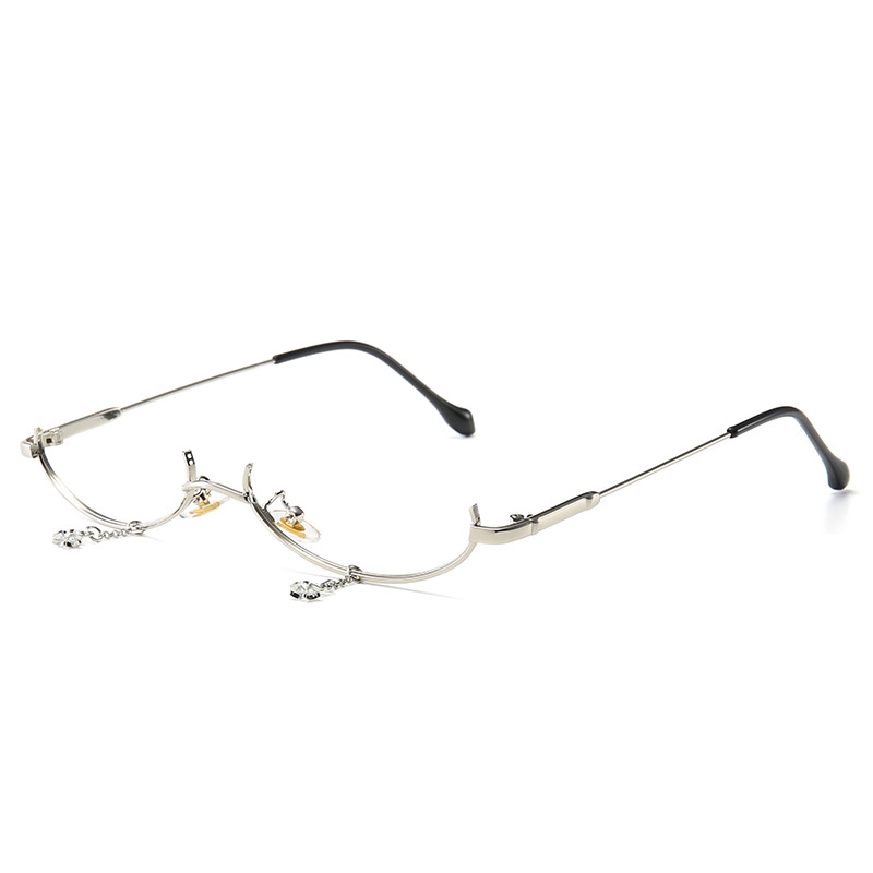New style decorative mirror no lens metal glasses lower half frame water drop decorative chain pendant glasses frame 2911
