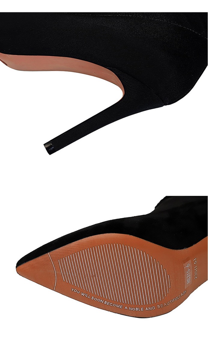 Boot nữ cổ cao qua gối mũi nhọn gót nhọn co giãn ôm chân — 315-9 đen 9.5CM, 315-A9 Đen 8.5CM