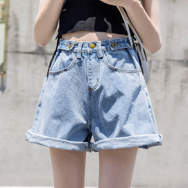 High Waisted Denim Shorts for Women Korean Style Rolled Hem Plus Size Loose Fit Summer Casual Wear Wholesale