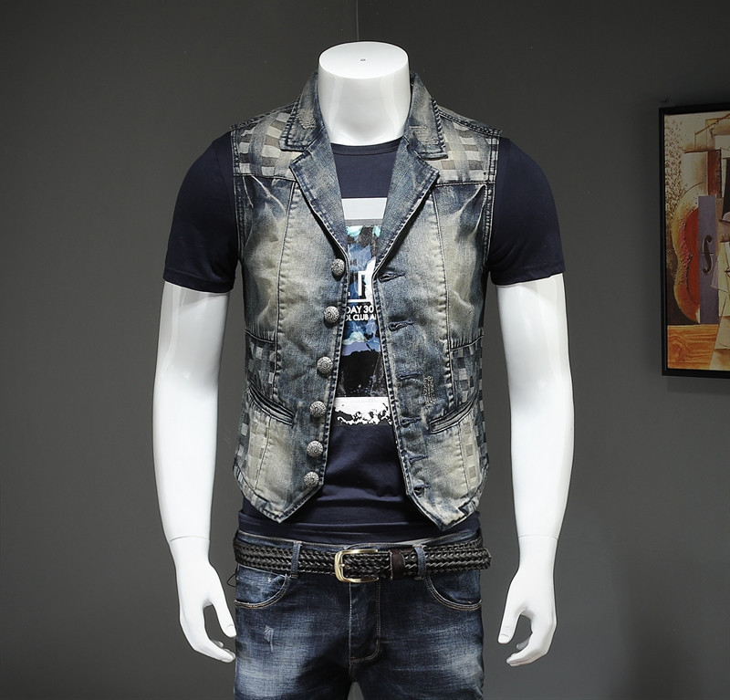 Áo Gile Nam Jeans Bắc Âu Thêu Hoa Phong Cách Vintage
