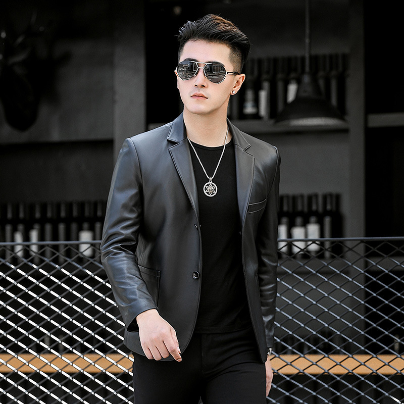 Áo Khoác Da Thật Nam Kiểu Vest Cổ Điển Mỏng Mùa Thu Đông Màu Đen